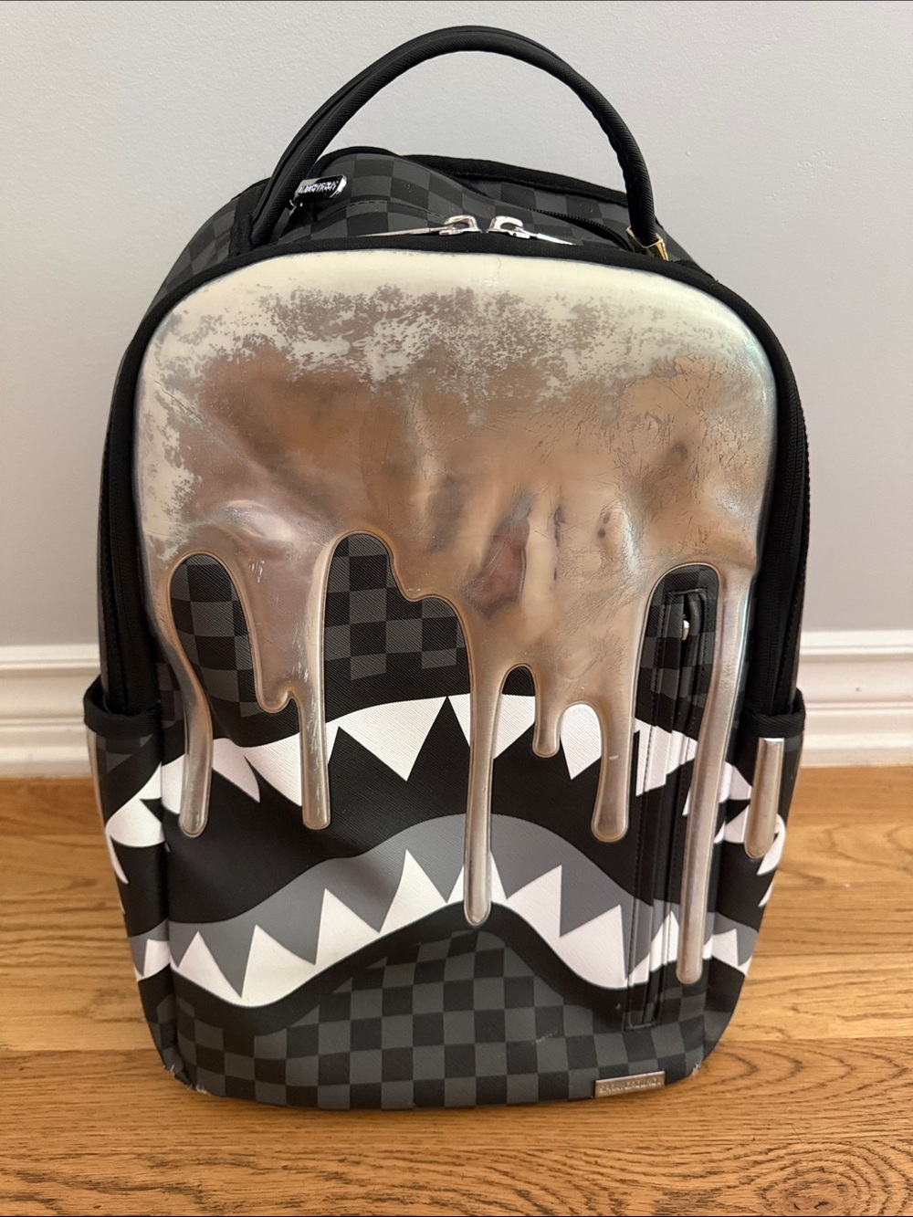 Sprayground Black Gray Silver Shark Mouth Backpack